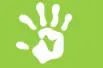 A white hand print on top of a green background.